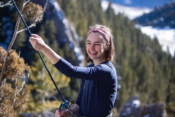 Hazel Cramer belaying at Rattler Gulch